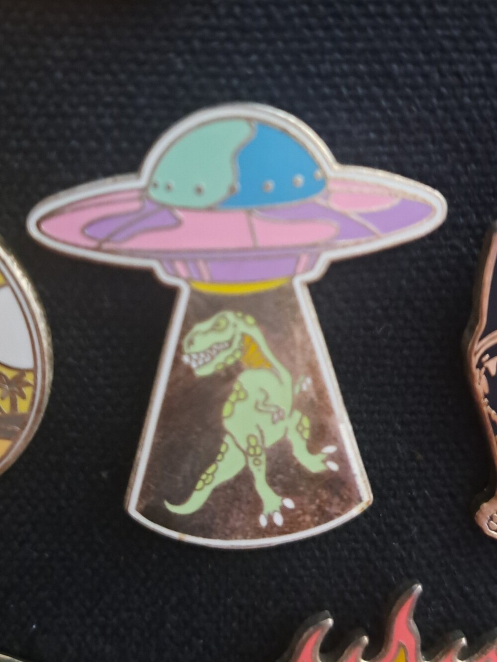 Pastel UFO with Green Dinosaur Enamel Pin